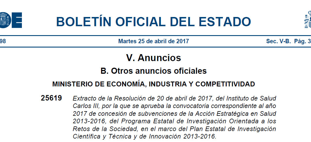 Convocatoria y ayudas de la Acción Estratégica en Salud 2017
